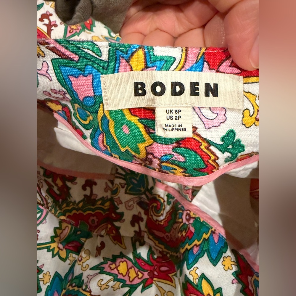 BODEN Ivory Paisley Wide Leg Pants Size 2-Petite 100% Linen Multicolor - Picture 5 of 11